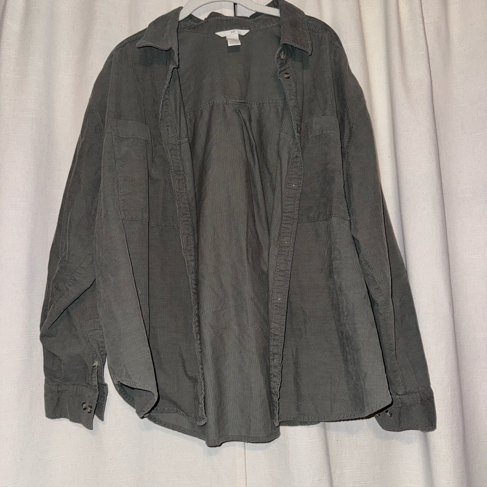 H&M Lightweight Button-Up Shirt Jacket in Dark green.